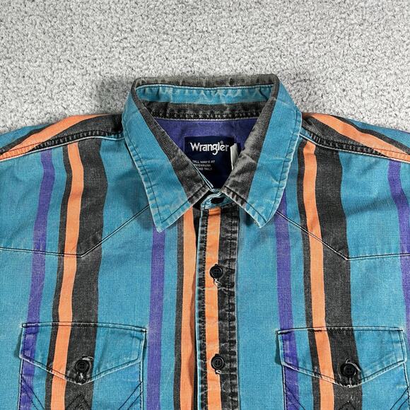 Wrangler Brushpopper Shirt Mens 18.5 Stripe Colorful Western Rodeo Cowboy VTG - Picture 6 of 12